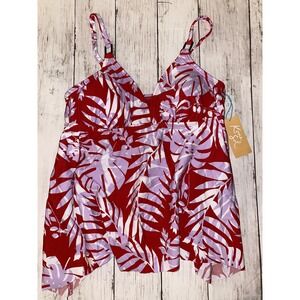 Kona Sol Bikini Top Womens Small Red Purple Tropical Swim Tankini Target NEW S